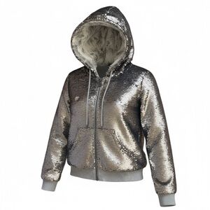 JOCELYN rabbit fur sequins hoodie grey size medium